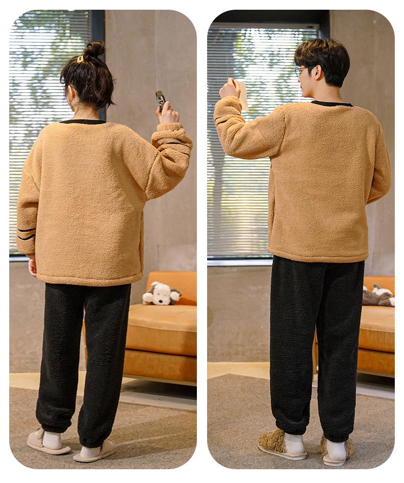 Мужская и женская толстая пижама из кораллового флиса: Теплый вельветовый фланелевый зимний комплект