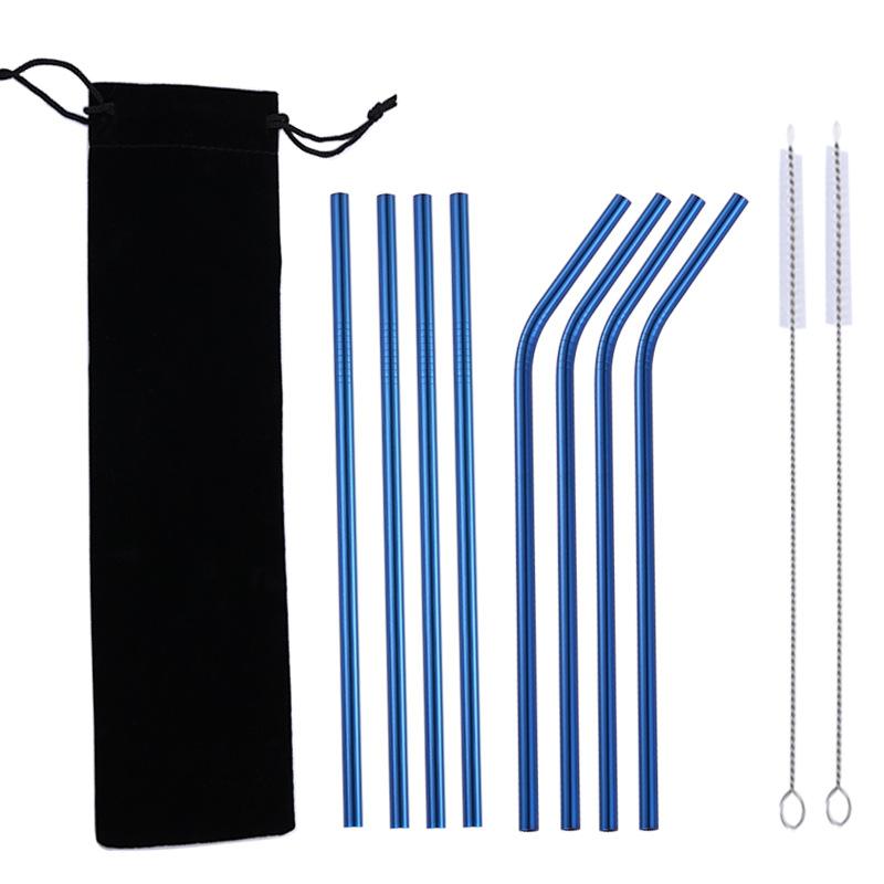 10 Pcs Metal Reusable Stainless Steel Straws Straight Bent Drinking Straw with Case Cleaning Brush Set Party Bar Accessory