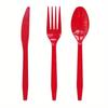 75 наборов многоразовых многоцветных пластиковых столовых приборов: ножей, вилок и ложек, которые очень подходят для званых обедов.
