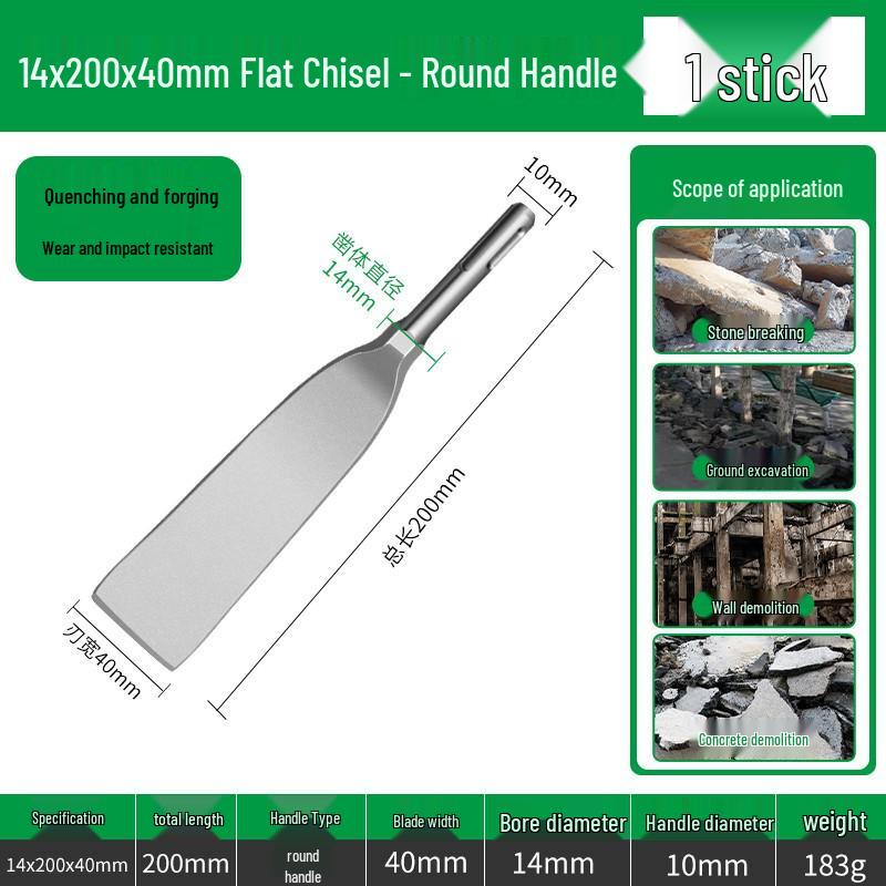 Набор электрических ударных сверл: Квадратный/Круглый/Шестигранный хвостовик, Ультратонкое плоское/остроконечное долото, Лопатка, Головка долота для резки стен со шлицем.
