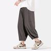 Летние однотонные свободные мужские брюки до щиколотки Streetwear Мода Большой размер Мужская одежда Эластичный пояс Повседневные тонкие брюки с широкими штанинами