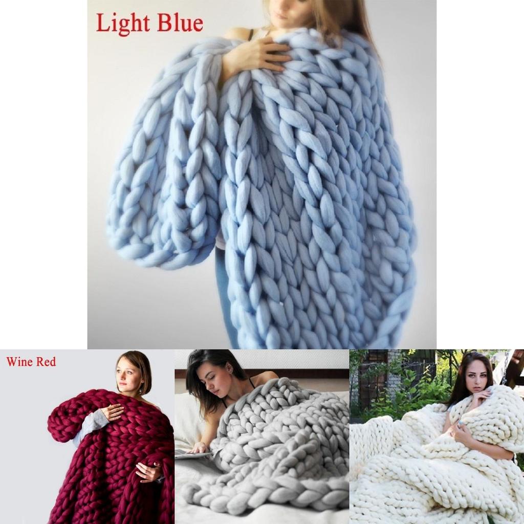 Large Soft Chunky Knitted Thick Wool Blanket With Versatile Colors For Cozy Comfort