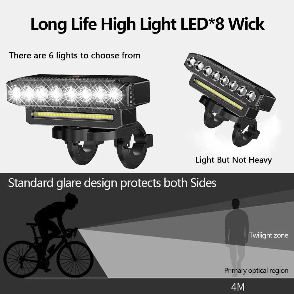High Brightness Bicycle Front Light USB Rechargeable Cycling Headlights Bicycle Bell Light Night