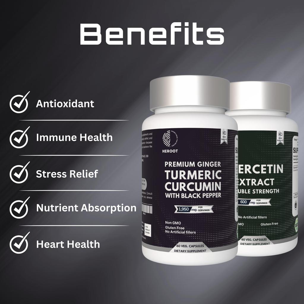 Heroot Комбо Велнес Капсул | Экстракт Кверцетина & Куркума Имбирь Черный Перец