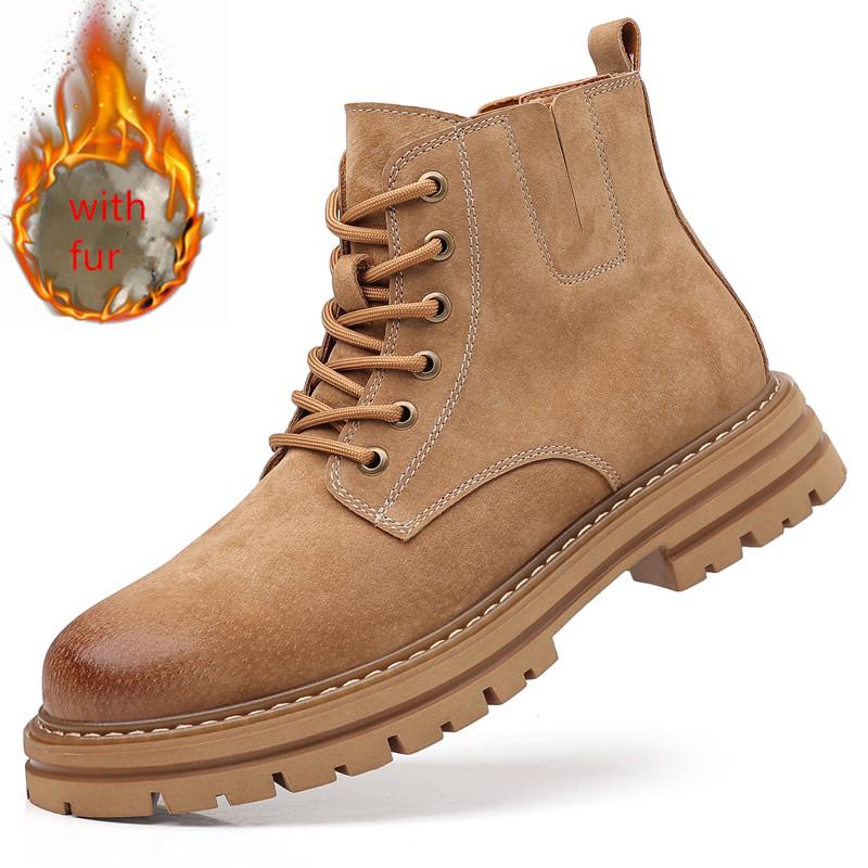 Мужские ботинки из коровьей замши, повседневные высокие зимние ботинки, мужская обувь, меховые, плюшевые, теплые, мотоциклетные ботинки Zapatos Hombre