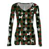 Women's Winter Slim-Fit Base Layer T-Shirt Fashionable Christmas Print V-Neck Pullover Long-Sleeved Top
