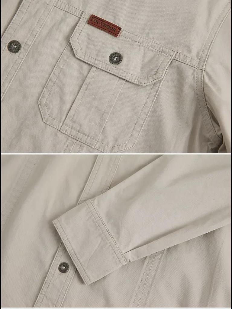 Мужская повседневная рубашка свободного кроя с длинным рукавом - однотонная, большого размера, осенняя рабочая одежда с карманом