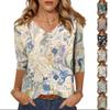 Women's Tops Three-quarter Sleeve Shirt V-neck Loose Casual Shirt Print T-shirt