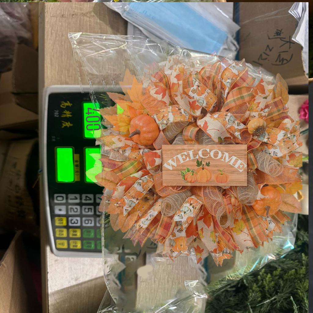 3D Thanksgiving Decorative Wreaths Pumpkin Ribbon Wreaths Color Decorations