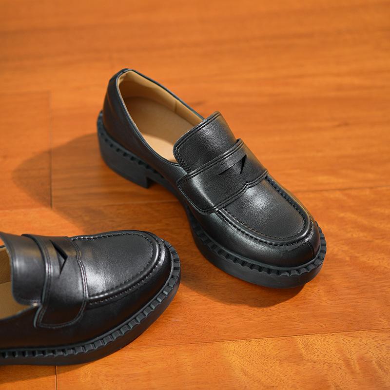 Туфли-лоферы для通勤, маленькие кожаные туфли, британский ретро-стиль, толстый каблук, одинарные туфли женские 2025, обувь ручной работы, лоферы на толстом каблуке женские