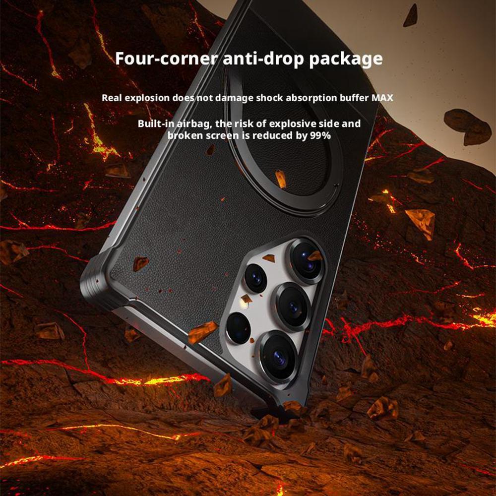 For Samsung Galaxy S24 Ultra Magnetic Case with Kickstand Borderless PU+Metal Drop Proof Phone Back Cover