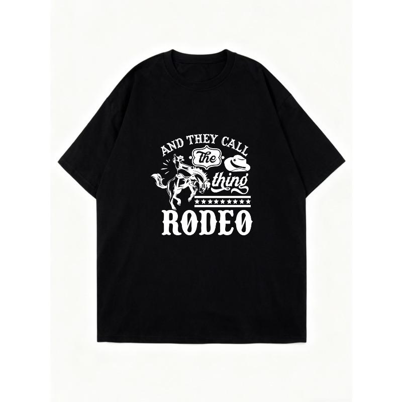 Черная футболка оверсайз с принтом "And They Call The Thing Rodeo" и дизайном ковбоя на лошади для повседневной носки и нарядов в западном стиле