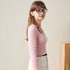 Women's Striped Color-Block 100% Wool Crew Neck Sweater
