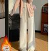 Радужные брюки из клейкого риса для женщин Осень-Зима Новые брюки с высокой талией, стройнящие и драпированные, широкие брюки, прямые брюки, повседневные брюки плюс бархатные брюки