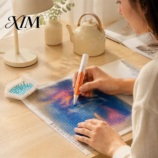 Handheld Rhinestone Tool Automatic Bead Dispenser, Faux Diamond Art Pen with Ergonomic Grip, Portable Applicator Wax-Free for Round Diamonds,