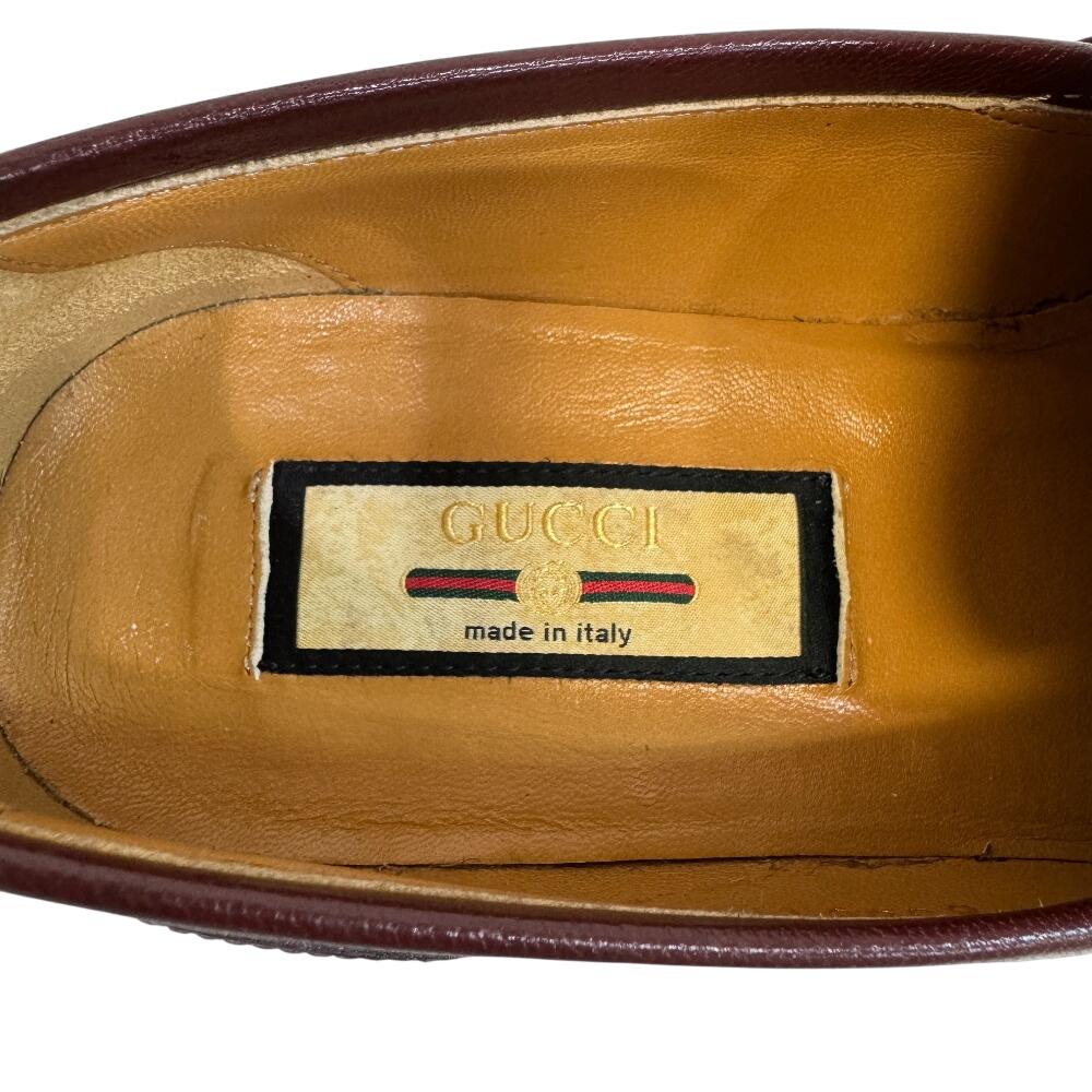 Gucci Кожаные лоферы с пряжкой-лошадкой линии Sherry винно-красная кожа Б/у