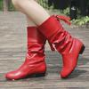 Autumn and Winter Student Knight Boots Low-heeled Round Toe Back Lace-up Warm Mid-tube Boots Women