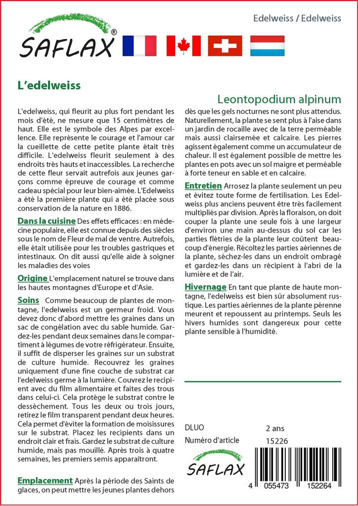 SAFLAX Garden in the Bag - Эдельвейс - 500 семян - С субстратом в подходящем пакете - Leontopodium alpinum
