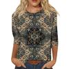 Trendy Vintage 3/4 Sleeve Top For Women,Ladies Casual Three Quarter Sleeve Round Collar Printed T-Shirt Blouse