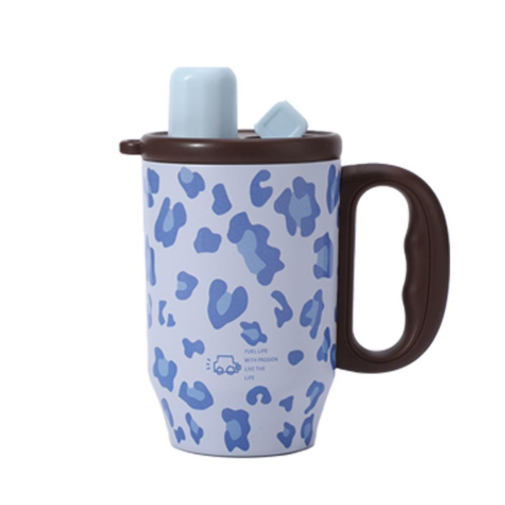 Portable Thermos Water Bottle 750 ML Drinking Straw Cup Leopard Pattern Insulated Cup Women