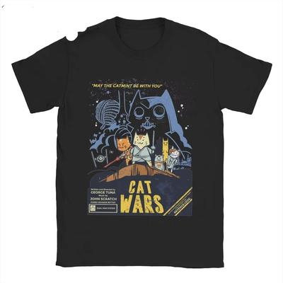 Футболки Star Cat Wars Meow Wars Смешная футболка для любителей кошек для женщин Винтажная футболка с коротким рукавом Одежда больших размеров Графические футболки