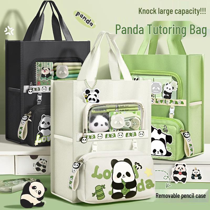 Канвасная сумка-тоут А4 с пандой - Большой вместимости для студентов и детских книг