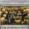 2D Black Gold Father's Day Backdrop, Feliz Padre Tie & Balloon Photography Background