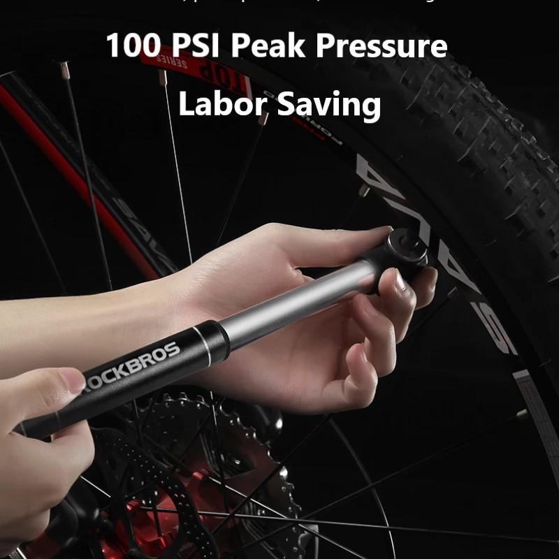 ROCKBROS Mini Bicycle Pump 100PSI Portable Aluminum Alloy Cycling Pump Air Inflator Schrader & Presta Valve MTB Bike Tire Pump