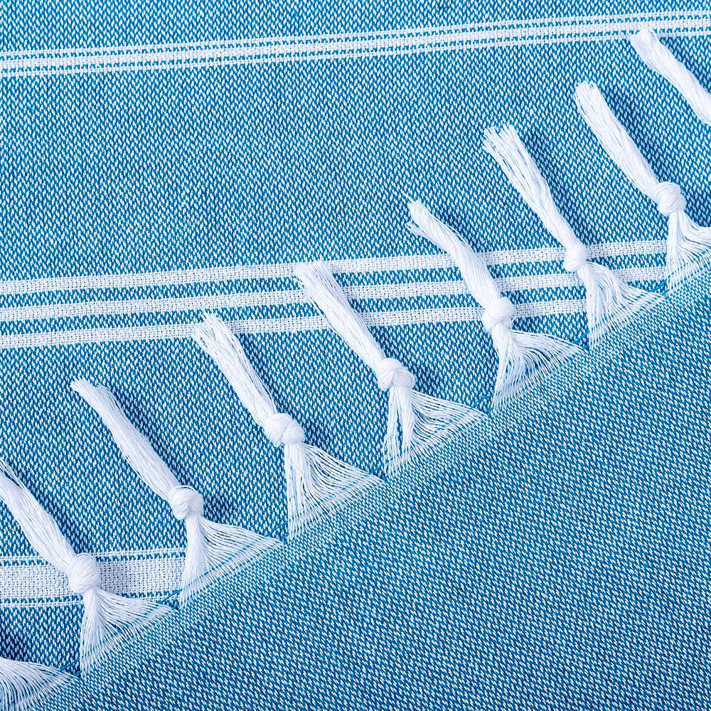 Хлопковое полосатое пляжное полотенце с кисточками и потайным карманом на молнии - Быстросохнущее и впитывающее