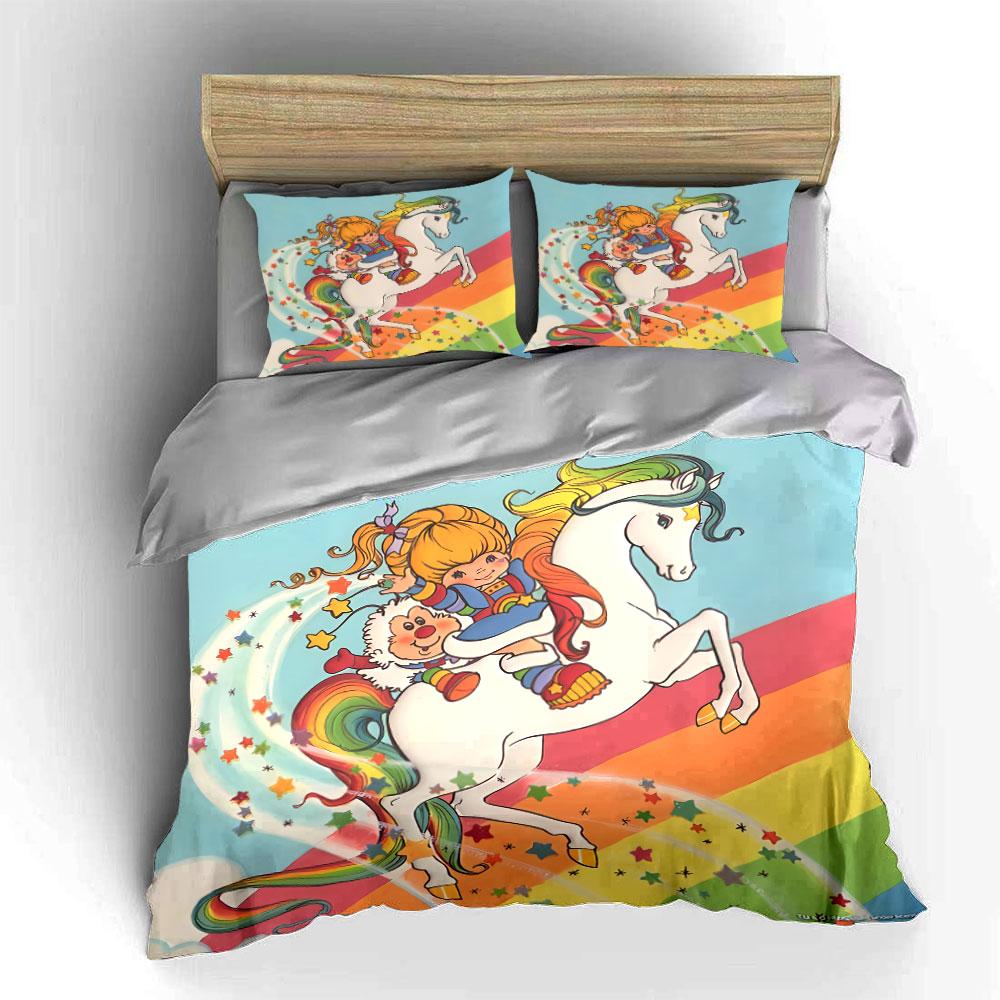 Rainbow Girl Riding Unicorn Bedding Duvet Cover Set Duvet Cover Pillowcases (1*Duvet Cover 2*Pillowcases, without duvet insert)