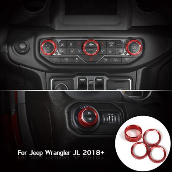 Red Air Conditioner Headlight Switch Button Knob Cover For Jeep Wrangler JL JT