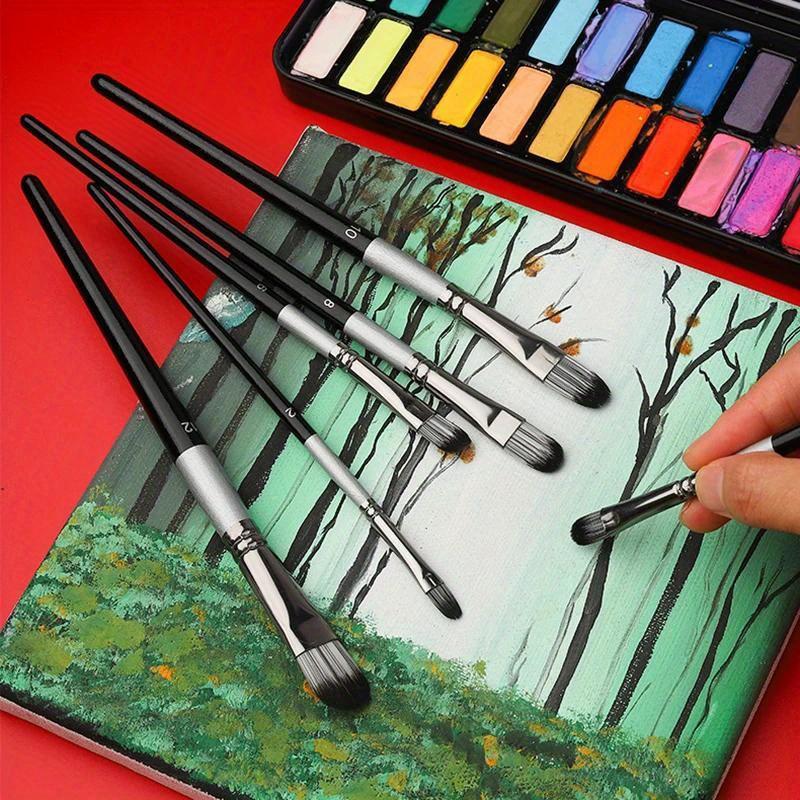 6pcs Nylon Hair Oil Painting Brush Set Watercolor Paint Brush Pen Set DIY Acrylic Oil Watercolor Artist Professional Painting Kit