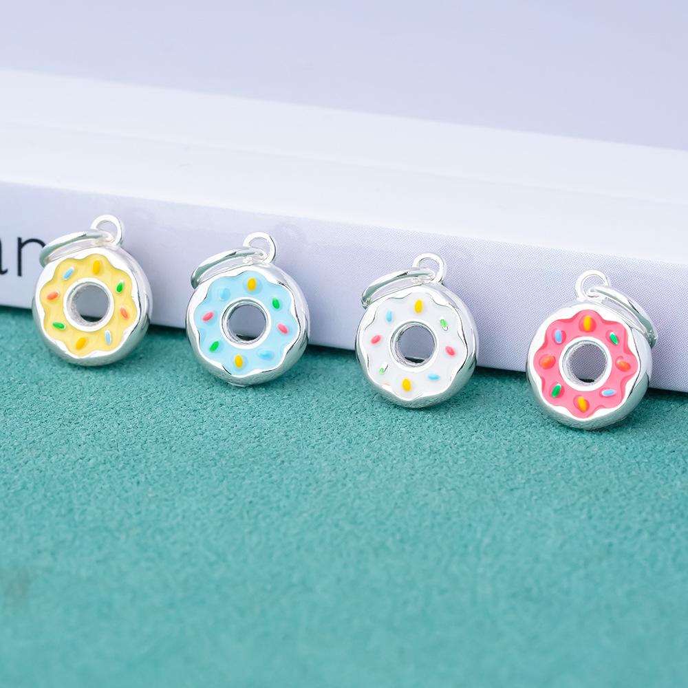 D321 Enamel Holiday Fun Charm 925 Sterling Silver DIY Pendant Pure Silver Donut Shape Charms Diy