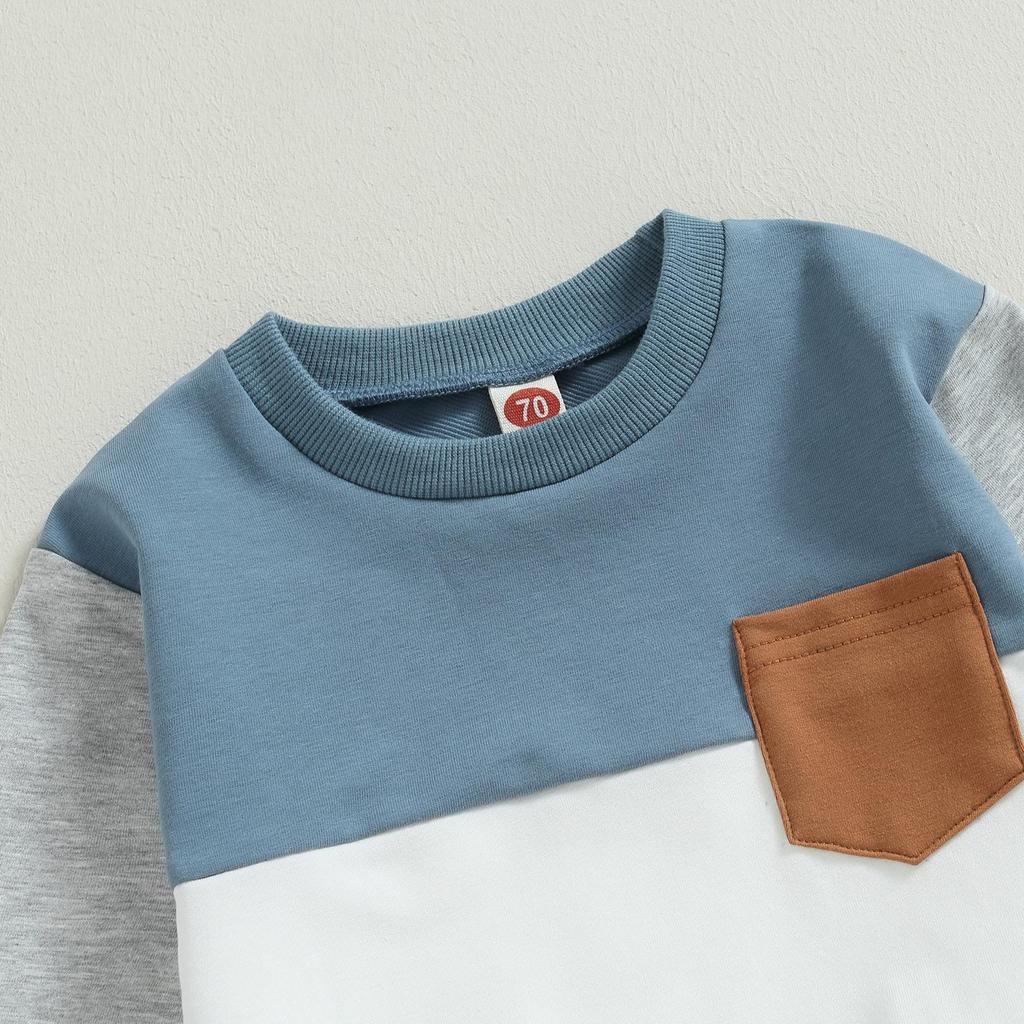 Baby Boy 2 Piece Tracksuit 6M 12M 18M 24M 3Y Contrast Color Long Sleeve Sweatshirt and Elastic Pants for Toddler Fall Outfits