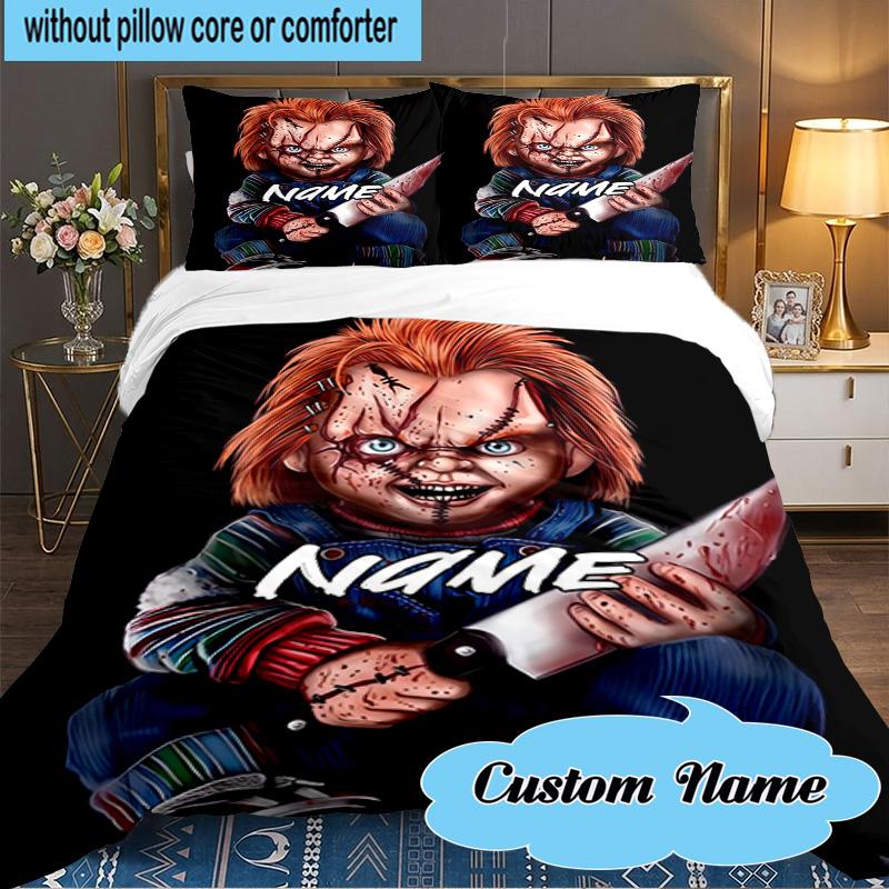 Custom Name 3PCS Chucky's Bloody Tale Bedding Set Including 1pc Duvet Cover And 2pcs Pillowcases for Bedroom, Dormitory Gift Home Decor