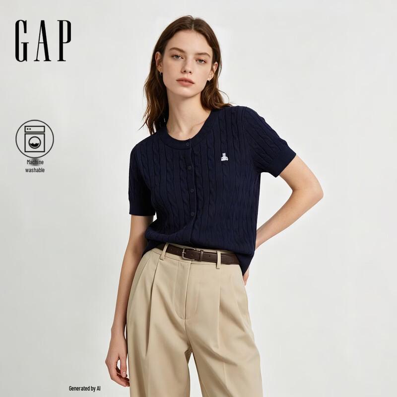 Gap Женский укороченный кардиган с логотипом и косами, с коротким рукавом