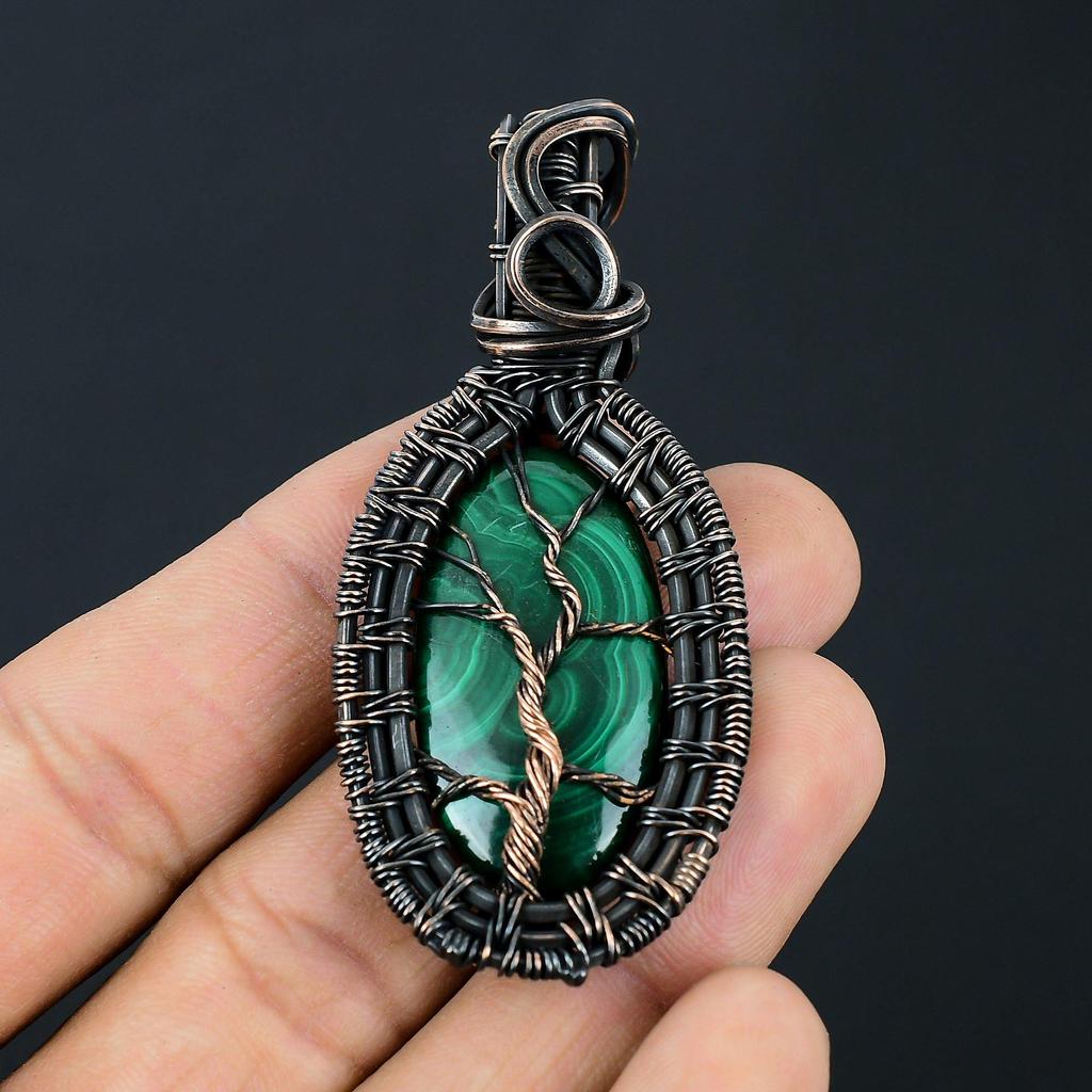 Красивое дерево жизни малахит драгоценный камень ручная работа чистая медная проволока обернутая подвеска ювелирные изделия