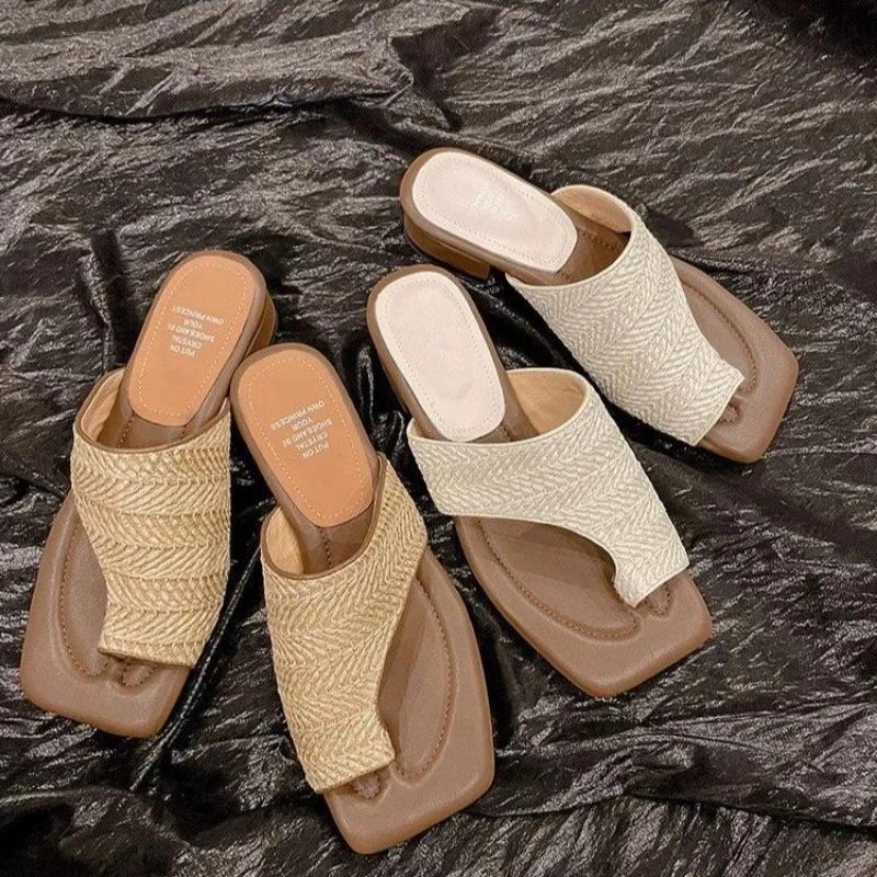 Обувь для женщин Высококачественный комплект женских тапочек Модные однотонные повседневные тапочки Женские новые тапочки с квадратным носком на плоской подошве