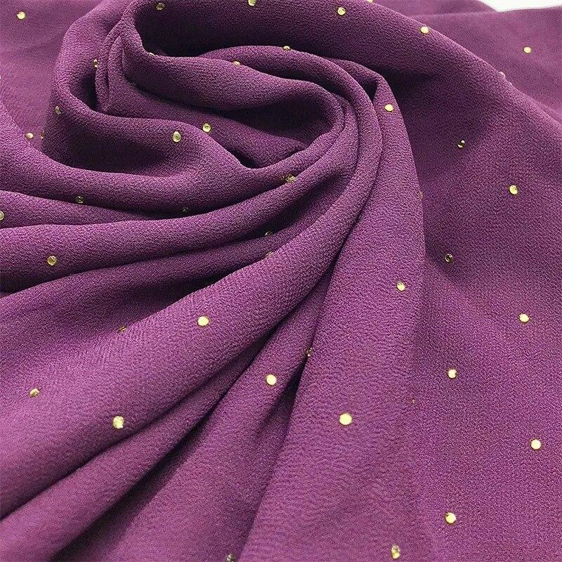 Luxury Gold Chiffon Head Scarf Solid Soft Long Muslim Scarves For Women Hijab Musulman Femme Shawl and Wrap Foulard Islamique