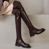 Флок Микрофибра Осенне-зимняя обувь Толстый каблук Размер 43 Длинные сапоги Черные Коричневые Стрейч Ботфорты