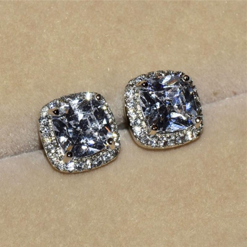 CC Stud Earrings For Women Fashion Jewelry Cubic Zircon 7*7mm Square Stone Bridal Wedding Engagement Brincos Accessories CCE643