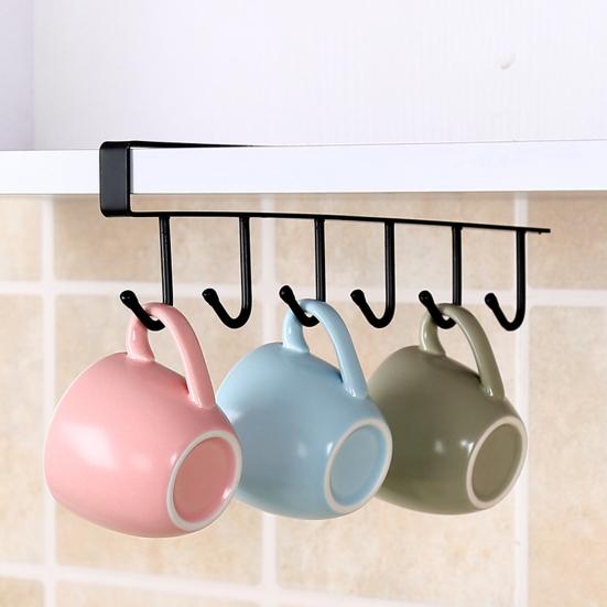 3/6Pcs Shelf Mug Hanger Storage Hooks Simple Installation Under-Cabinet Coffee Mug Holder Kitchen Utensils Organizer