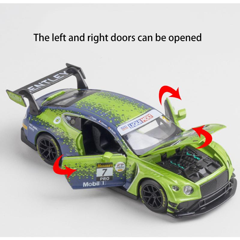 1/32 Scale Bentley Continental GT3 Diecast Car Model Toy, Pull Back Toy Vehicle with Sound and Light for Kids Toddler Boys Girls Gift Collection
