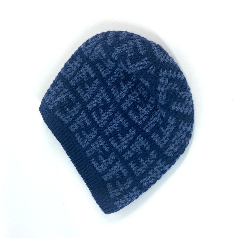 FENDI FXQ798 beanie hat knit hat knit cap Zucca logo  Knit hat Cashmere Navy