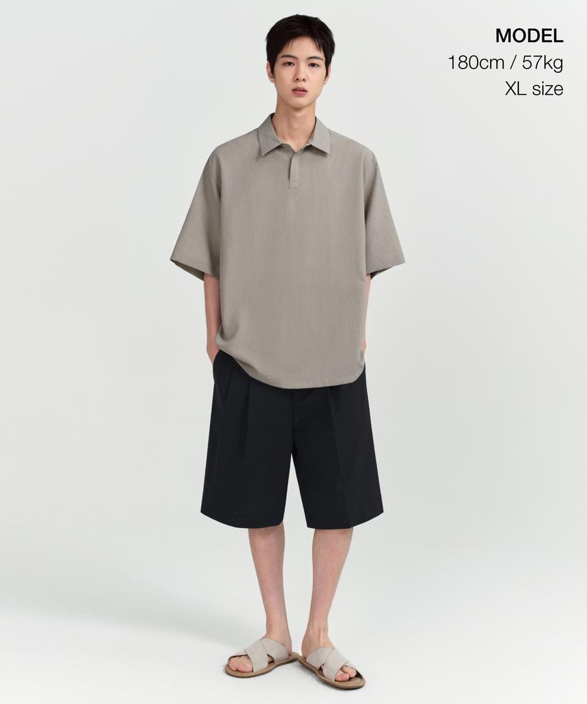 MUSINSA STANDARD Relaxed Linen-Like Tunic Short Sleeve Shirt [Light Beige]