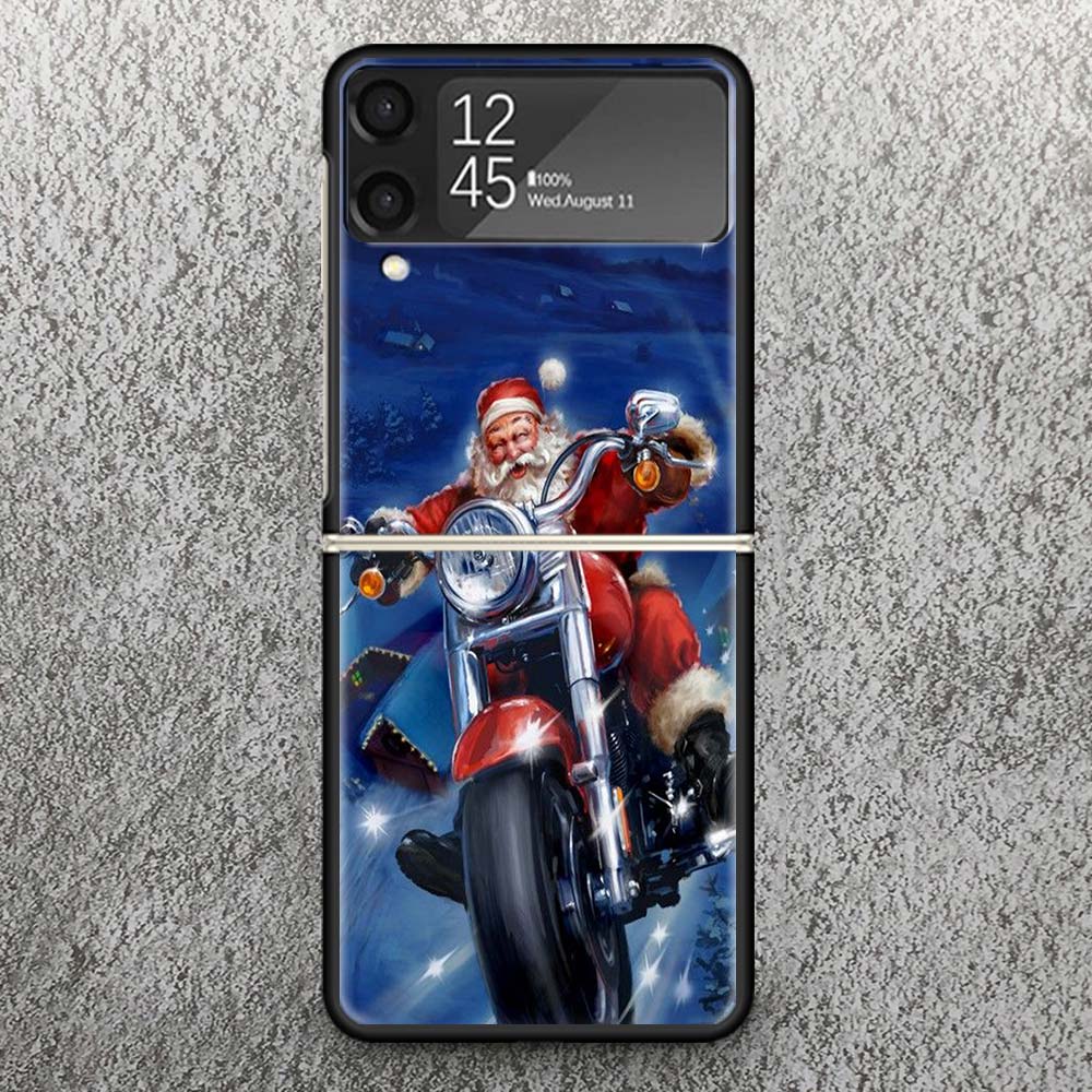 Christmas Santa Claus Present Print Case For Samsung Galaxy Z Flip 3 4 5 6 7 5G Phone Shell Flip7 Flip6 Flip5 Flip4 Flip3 Patter