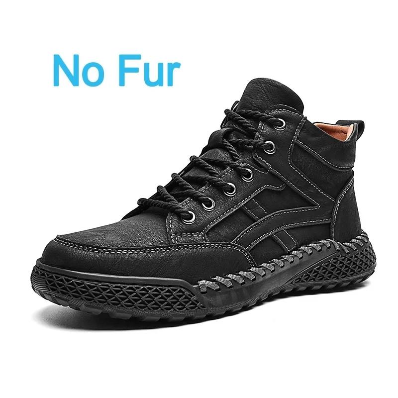 Fashion New 2024 Stylish Men Handmade Casual Leather Basic Boots Outdoor Antiskid Flat Design Hiking Sneakers Comfy Lace-Up Ankle Boots