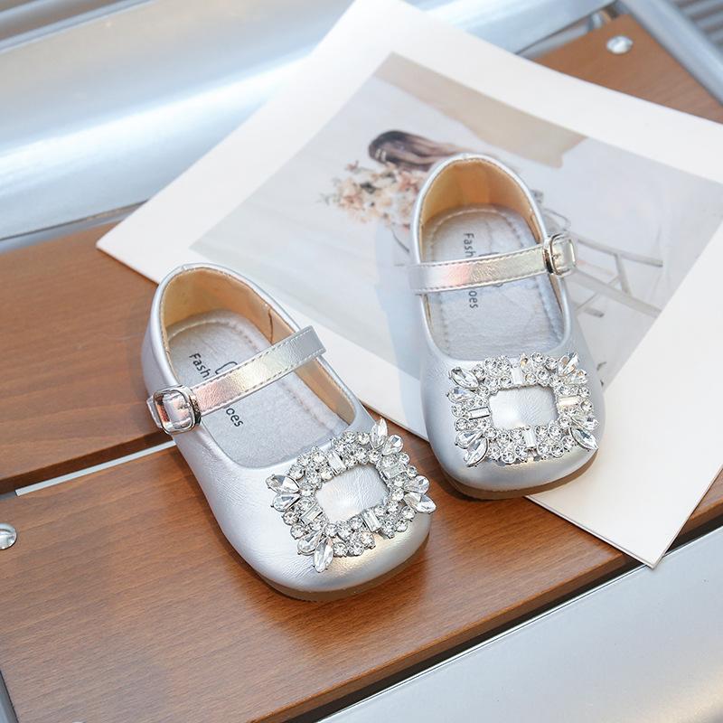 Girls' square-toed full-diamond leather shoes2026Spring and summer new style dance performance shoes for children, toddlers, and older kids, solid