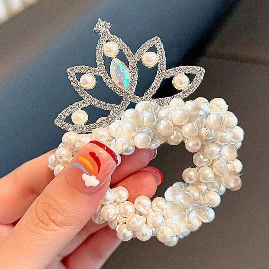 Мода Жемчужная Корона Принцессы Резинки для Волос Эластичные Резинки Детские Аксессуары для Укладки Волос KTY
