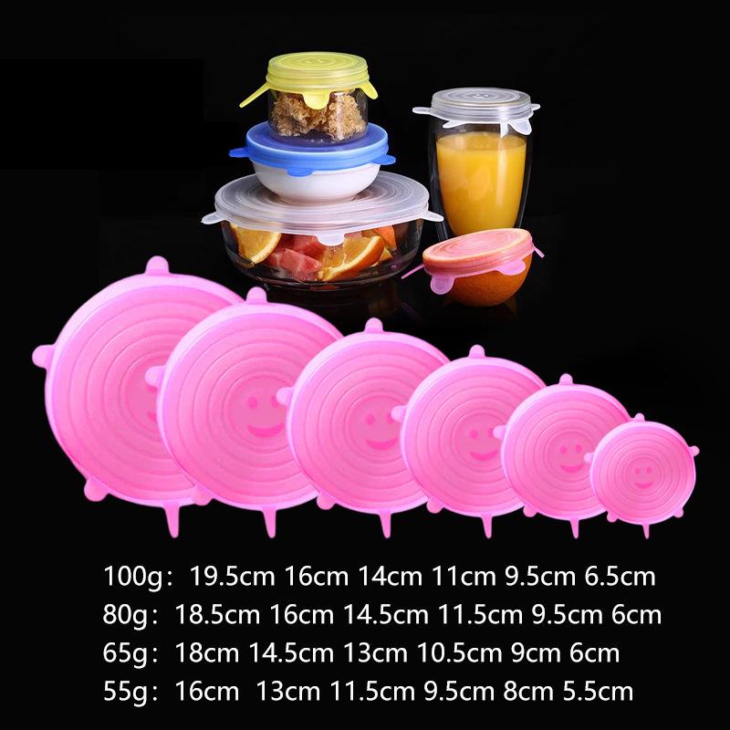 6Pcs Food Grade Silicone Preservation Cover Reusable Airtight Food Universal Dish Stretch Round Lids For Kitchen Accessories